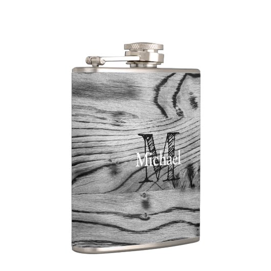  grijs zwart gebrand hout Monogram Heupfles (Rechts)