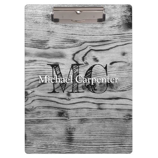 grijs zwart gebrand hout Monogram Klembord (Voorkant)