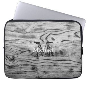  grijs zwart gebrand hout Monogram Laptop Sleeve