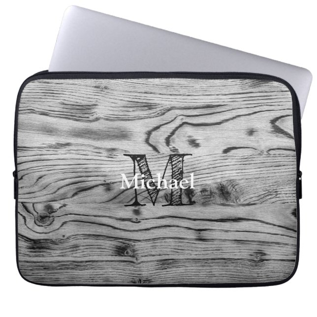  grijs zwart gebrand hout Monogram Laptop Sleeve (Voorkant)