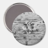  grijs zwart gebrand hout Monogram Magneet (Voorkant / Achterkant)