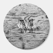  grijs zwart gebrand hout Monogram Magneet (Voorkant)