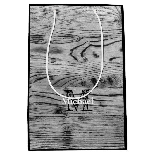  grijs zwart gebrand hout Monogram Medium Cadeauzakje (Voorkant)