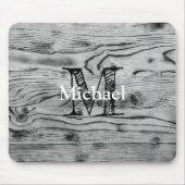 grijs zwart gebrand hout Monogram Muismat (Voorkant)