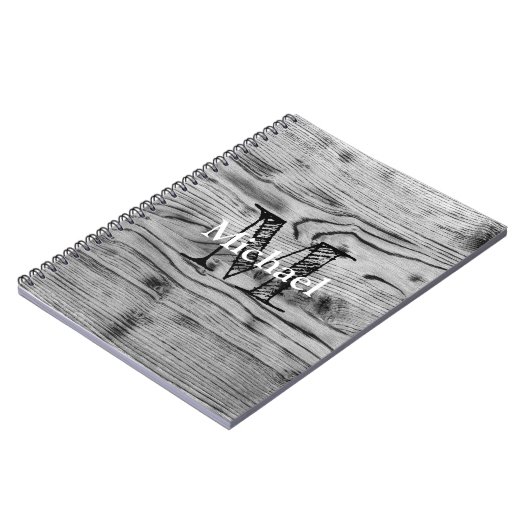 grijs zwart gebrand hout Monogram Notitieboek (Linkerzijde)