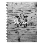 grijs zwart gebrand hout Monogram Notitieboek (Voorkant)