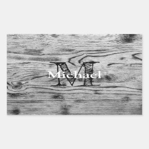  grijs zwart gebrand hout Monogram Rechthoekige Sticker