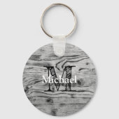  grijs zwart gebrand hout Monogram Sleutelhanger (Voorkant)