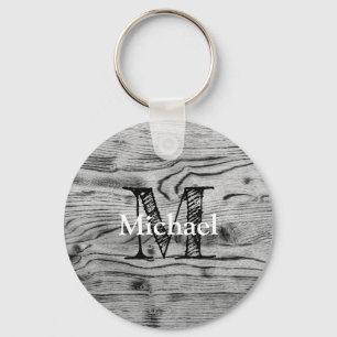  grijs zwart gebrand hout Monogram Sleutelhanger