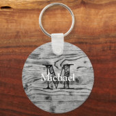  grijs zwart gebrand hout Monogram Sleutelhanger (Achterkant)