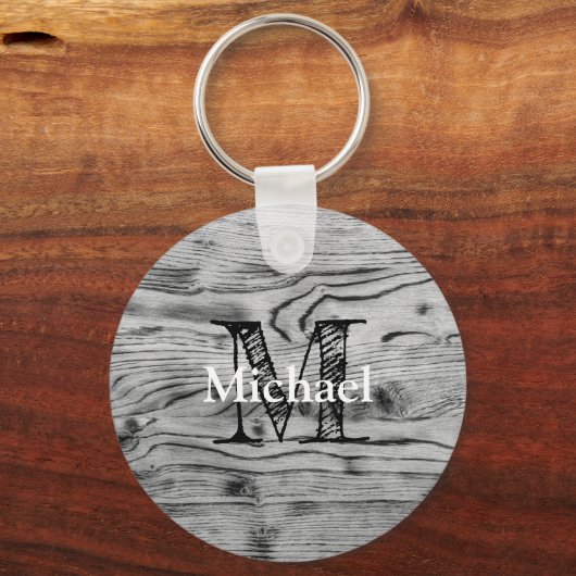  grijs zwart gebrand hout Monogram Sleutelhanger (Voorkant)