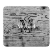 grijs zwart gebrand hout Monogram Snijplank (Voorkant)