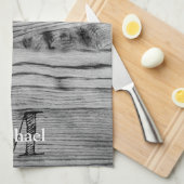  grijs zwart gebrand hout Monogram Theedoek (Quarter Fold)