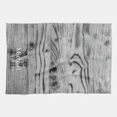  grijs zwart gebrand hout Monogram Theedoek (Horizontaal)
