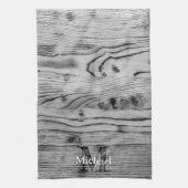  grijs zwart gebrand hout Monogram Theedoek (Verticaal)