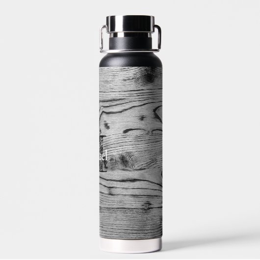  grijs zwart gebrand hout Monogram Waterfles (Achterkant)