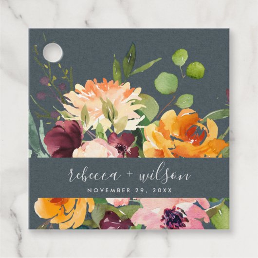 GRIJS ZWART GEEL ORANJE FLORAAL BUNCH WEDING BEDANKJES LABELS (Voorkant)