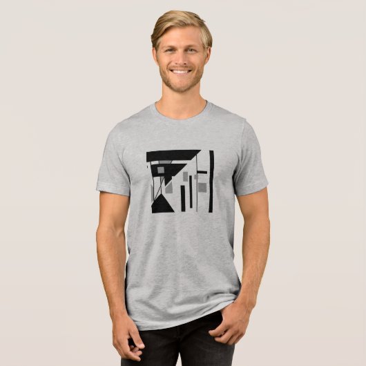 Grijs Zwart Geometrische Gehellende MCM Abstract K Tri-Blend Shirt (Voorkant volledig)
