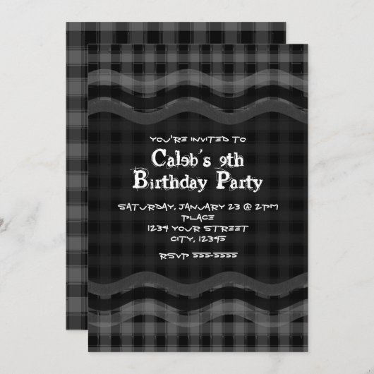 Grijs Zwart Geruite Checker Plakkaatfeest Kaart (Voorkant / Achterkant)