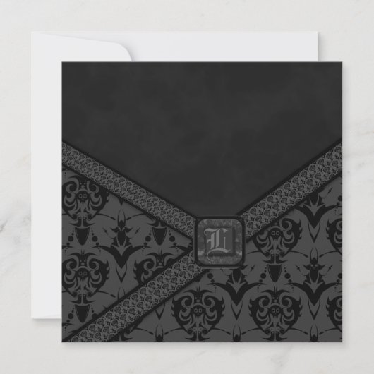 Grijs & Zwart Goth Kant Bruiloft Kaart (Voorkant)