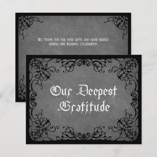 Grijs Zwart Gotisch Bruiloft Bedankkaart (Voorkant / Achterkant)