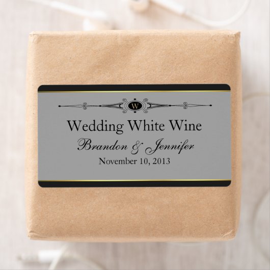 Grijs, Zwart & Goud Aangepaste Bruiloft Mini Wijn Etiket (Insitu)