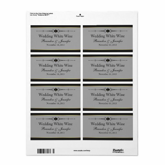 Grijs, Zwart & Goud Aangepaste Bruiloft Mini Wijn  Etiket (Full Sheet)