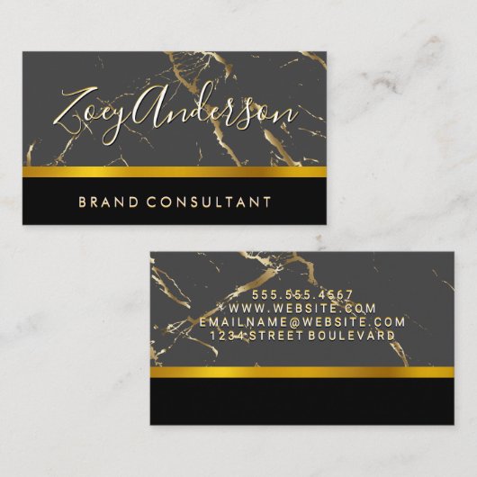 Grijs Zwart Goud Marmer | goudlaag Visitekaartje (Voorkant / Achterkant)