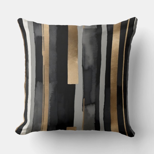 Grijs zwart goud strepen kussen (Voorkant)