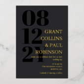 Grijs Zwart Goud Typografie 2 in 1 QR Code Bruilof Folie Uitnodiging (Voorkant)