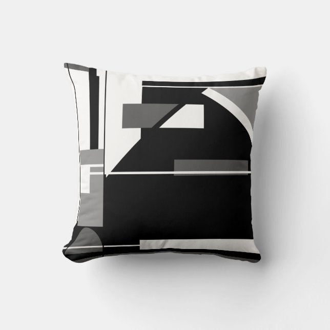 Grijs Zwart Houtskool Wit Nautisch Look Abstract Kussen (Voorkant)