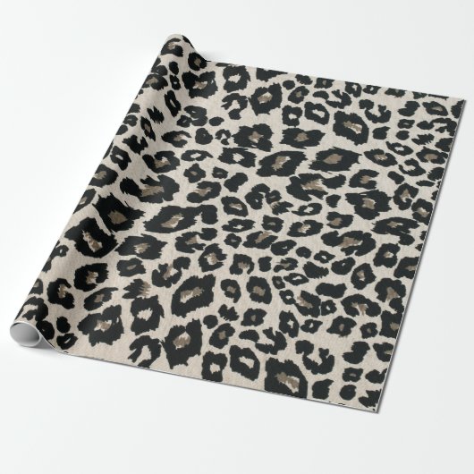 Grijs Zwart Leopard Dierenprint Cadeaupapier (Uitgerold)