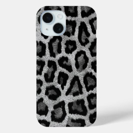 Grijs Zwart Leopard Dierenprint iPhone 15 Case