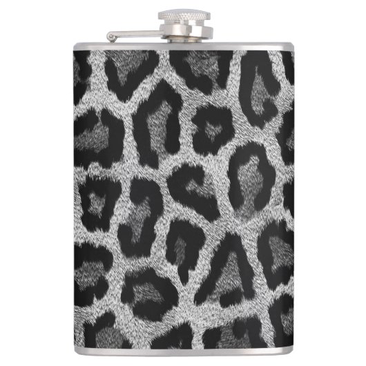 Grijs Zwart Leopard Dierenprint Heupfles (Voorkant)