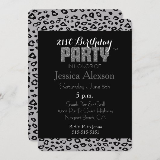 Grijs Zwart Luipaard Print 21e Verjaardag Kaart (Voorkant / Achterkant)