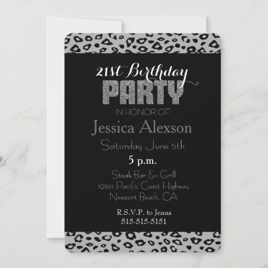 Grijs Zwart Luipaard Print 21ste Verjaardag Kaart (Voorkant)