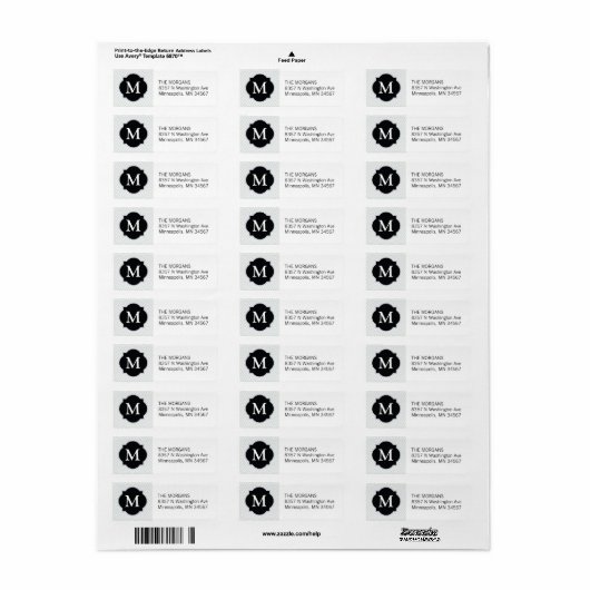 Grijs & Zwart Modern Chevron Custom Monogram Etiket (Full Sheet)