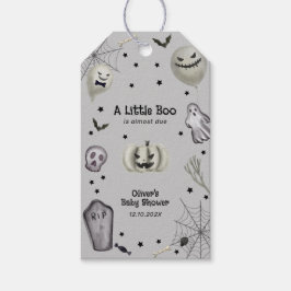 Grijs Zwart Modern Little Boo Ghost Baby shower Cadeaulabel