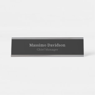 Grijs Zwart Modern Minimalistisch Eenvoudig Serif  Bureau Naambordje