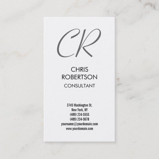 Grijs zwart Monogram Wit Visitekaartje (Voorkant)