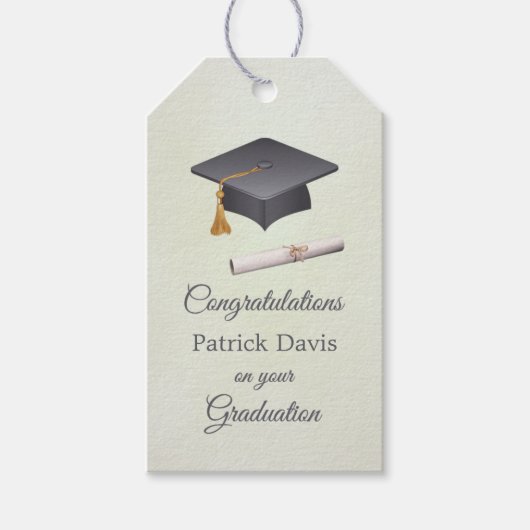 Grijs zwart mortier, diploma Afstuderen Cadeaulabel (Voorkant)