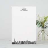 Grijs Zwart NYC Silhouet Etch 01 Briefpapier (Staand voorkant)