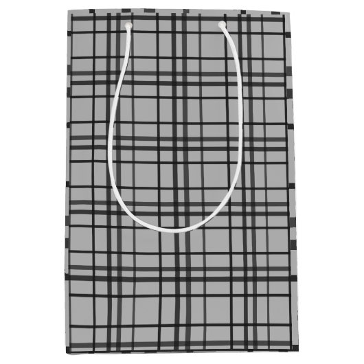 Grijs zwart patroon minimalistische gift bag medium cadeauzakje (Voorkant)