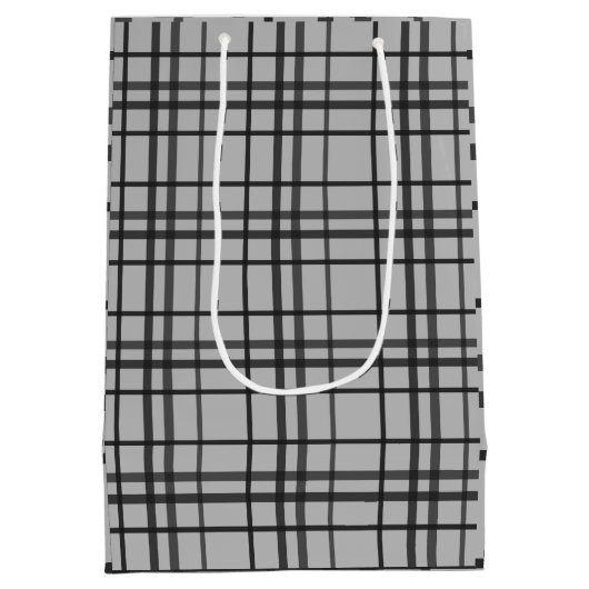 Grijs zwart patroon minimalistische gift bag medium cadeauzakje (Achterkant)