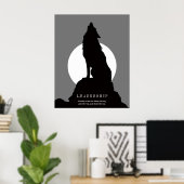 Grijs Zwart Pop Art Leiderschap Wolf Huilend Poster (Thuiskantoor)