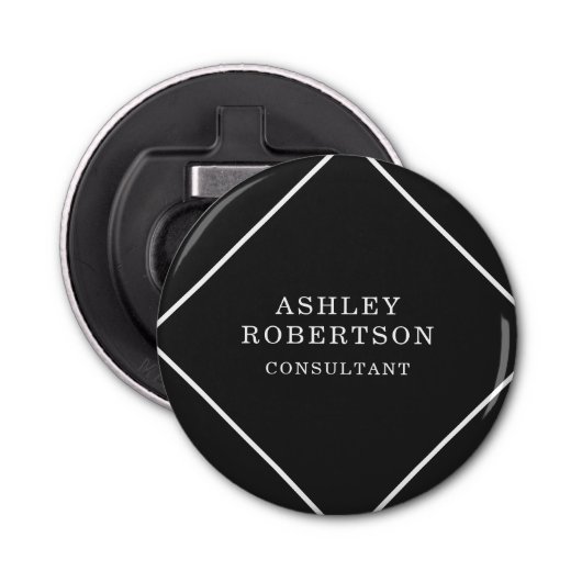 Grijs Zwart Professioneel Stijlvol Trendy Minimali Button Flesopener (Voorkant)