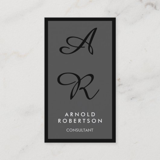 Grijs Zwart Rand Uniek Monogram Visitekaartje (Voorkant)