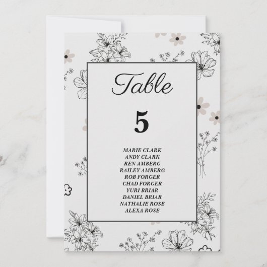 Grijs Zwart Retro Bloem Patroon Zitgrafiek Kaart (Voorkant)