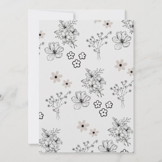 Grijs Zwart Retro Bloem Patroon Zitgrafiek Kaart (Achterkant)