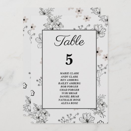 Grijs Zwart Retro Bloem Patroon Zitgrafiek Kaart (Voorkant / Achterkant)